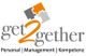Logo mit Text "get2gether" und Puzzleteilen, darunter "Personal | Management | Kompetenz".