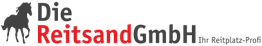 Logo der Reitsand GmbH mit einem Pferd-Silhouette und dem Text "Ihr Reitplatz-Profi".