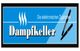 Blaues Schild mit der Aufschrift "Dampfkeller" und "Die elektronischen Zigaretten", daneben Vapes.