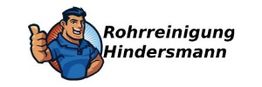 Cartoon-Figur mit Daumen hoch neben dem Text "Rohrreinigung Hindersmann".