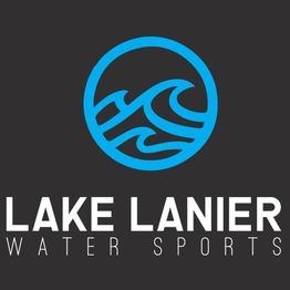 Blue wave logo for Lake Lanier Water Sports on a dark background.