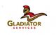 Logo of Gladiator Services featuring a stylized helmet and red, gold, and black colors.
