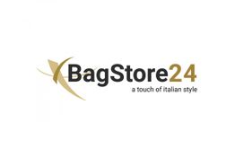 Logo von BagStore24 mit Slogan "a touch of italian style" in Schwarz und Gold.