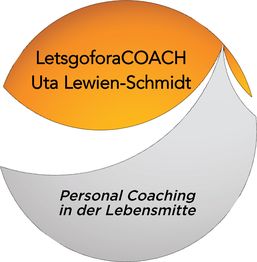 Logo: Orange-graues Kreisdesign, Text: "LetsgoforaCOACH, Uta Lewien-Schmidt, Personal Coaching".