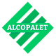 Logotipo verde de Alcopalet con barras diagonales y texto en blanco.