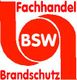 Rotes Logo mit Text: "Fachhandel Brandschutz" und "BSW" in der Mitte.