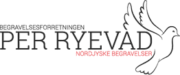 Begravelsesforretningen Per Ryevad logo med flyvende due og teksten "Nordjyske Begravelser".