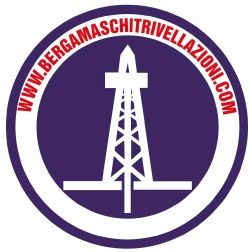 Logo di trivellazione: torre bianca in cerchio blu con scritta rossa "bergamaschitrivellazioni.com".