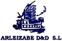 Logotipo azul de edificio con texto "ARLEIZABE D&D S.L." en la parte inferior.
