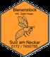 Sechseckiges Logo mit Biene und Text: "Bienenstock, Sulz am Neckar, 0172/7450755".