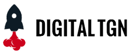 Logotipo de DIGITAL TGN con un cohete negro despegando y humo rojo.