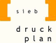 Logo mit orangefarbenen Klammern und dem Text "siebdruckplan".