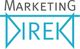 Logo mit den Wörtern "Marketing Direk", geschwungene blaue Linien formen das Wort Direk.
