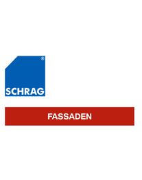 Blaues Schrag-Logo über rotem Balken mit weißem Text "FASSADEN".