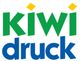 Logo mit grünem "Kiwi" und blauem "druck", gelbe Rauten über "i".