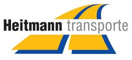 Logo: "Heitmann Transporte" in schwarz und grau mit stilisierter gelb-blauer Straße.