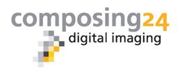 Logo mit Text "composing24 digital imaging" und pixelartigem Symbol daneben.