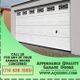 White garage door with windows, contact info, and company details for Affordable Quality Garage Doors.