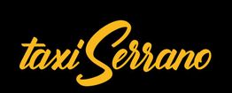 Texto "taxi Serrano" en amarillo sobre fondo negro.