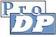 Logo mit den Buchstaben "Pro" und "DP" in Blau und Weiß.
