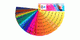 Fächer mit Pantone-Farbfächern in verschiedenen Farben und Nummern.