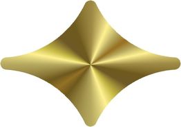 Goldene, sternförmige Figur mit glänzender Oberfläche und abgerundeten Enden.