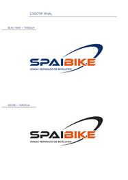 Logotipo SPAIBIKE en azul, naranja y negro. Texto: "Venda i reparació de bicicletes".