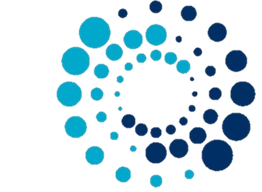 Círculos azuis formam um padrão espiral em um fundo cinza.