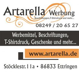 Artarella Werbung: Werbemittel, Beschriftungen, T-Shirtdruck. www.artarella.de, Ettringen.