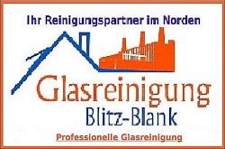 Logo der Glasreinigung Blitz-Blank mit Slogan "Ihr Reinigungspartner im Norden".