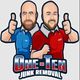 Two cartoon men in blue and red shirts giving thumbs up, text: "One-Ten Junk Removal."