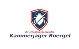 Logo eines Schädlingsbekämpfers mit Wanze im Schild und Text "Kammerjäger Boergel".