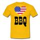 Gelbes T-Shirt mit Herz in US-Flaggenfarben und dem Schriftzug "BBQ" darunter.