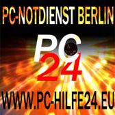 PC-Notdienst Berlin Logo mit Website www.pc-hilfe24.eu auf einem leuchtend gelben Hintergrund.