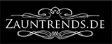 Schwarzes Logo mit weißer Schrift "ZAUNTRENDS.DE" und dekorativer Verzierung.