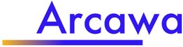 Logo mit dem Wort "Arcawa", Unterstrich in Farbverlauf von Gelb zu Blau.