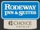 Rodeway Inn & Suites logo above Choice Hotels logo on a black background.