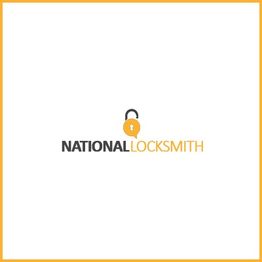 National Locksmith logo with a keyhole inside a yellow padlock icon on a white background.