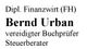Text: "Dipl. Finanzwirt (FH) Bernd Urban - vereidigter Buchprüfer, Steuerberater" in Schwarz-Weiß.