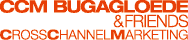 Logo mit orangefarbenem Text: „CCM Bugagloede & Friends Cross Channel Marketing“.