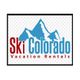 Ski Colorado Vacation Rentals logo with blue mountains and red text.