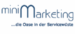 Das Logo zeigt den Schriftzug "miniMarketing" mit dem Slogan "...die Oase in der Servicewüste".