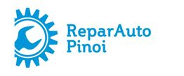 Logotipo azul de ReparAuto Pinoi con engranaje y llave estilizada.