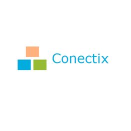 Logo von Conectix mit drei bunten Quadraten und blauem Schriftzug auf weißem Hintergrund.