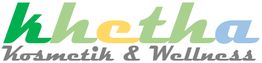 Schriftzug „khetha Kosmetik & Wellness“ in bunten Buchstaben auf weißem Hintergrund.