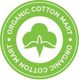Green logo with a cotton symbol and text "ORGANIC COTTON MART" in a circular design.