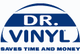 Logo von Dr. Vinyl mit dem Slogan "Saves time and money" in Blau auf weißem Hintergrund.
