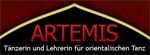 Text "Artemis: Tänzerin und Lehrerin für orientalischen Tanz" auf rotem Hintergrund.