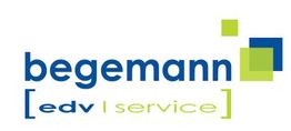 Logo von Begemann EDV Service mit blauen und grünen Elementen.