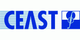 Logo mit blauem Text "CEAST" und einem stilisierten Symbol rechts auf gestreiftem Hintergrund.
